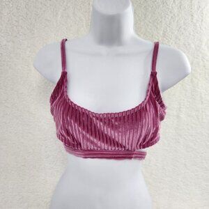 Bikini Top Only Women's Corduroy Lined Double Tie Adjustable Stripe Medium